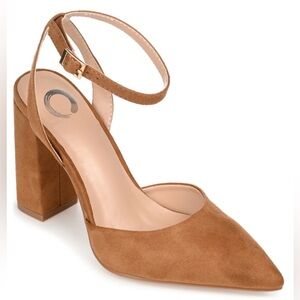 Journee Collection Womens Tyyra Tan‎ Ankle Strap Slingback Heels Shoes Size 8.5